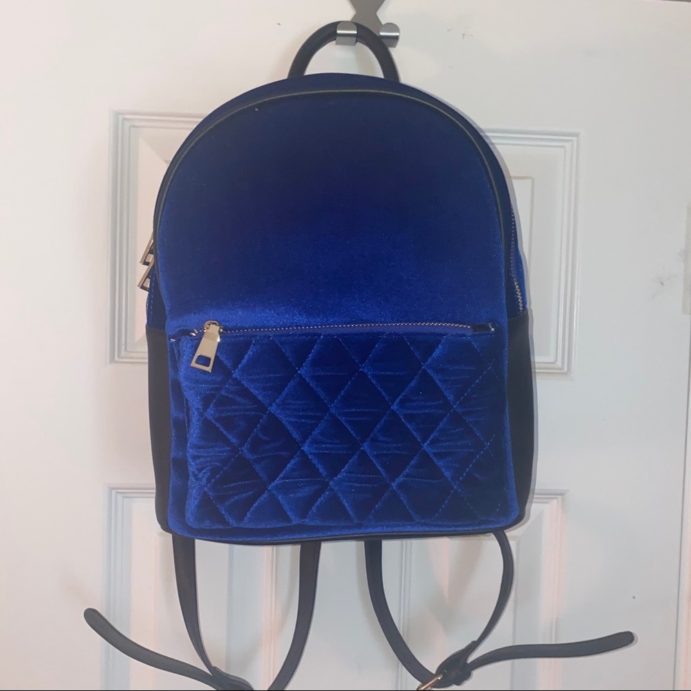 Blue Velvet Small Backpack Purse Gem